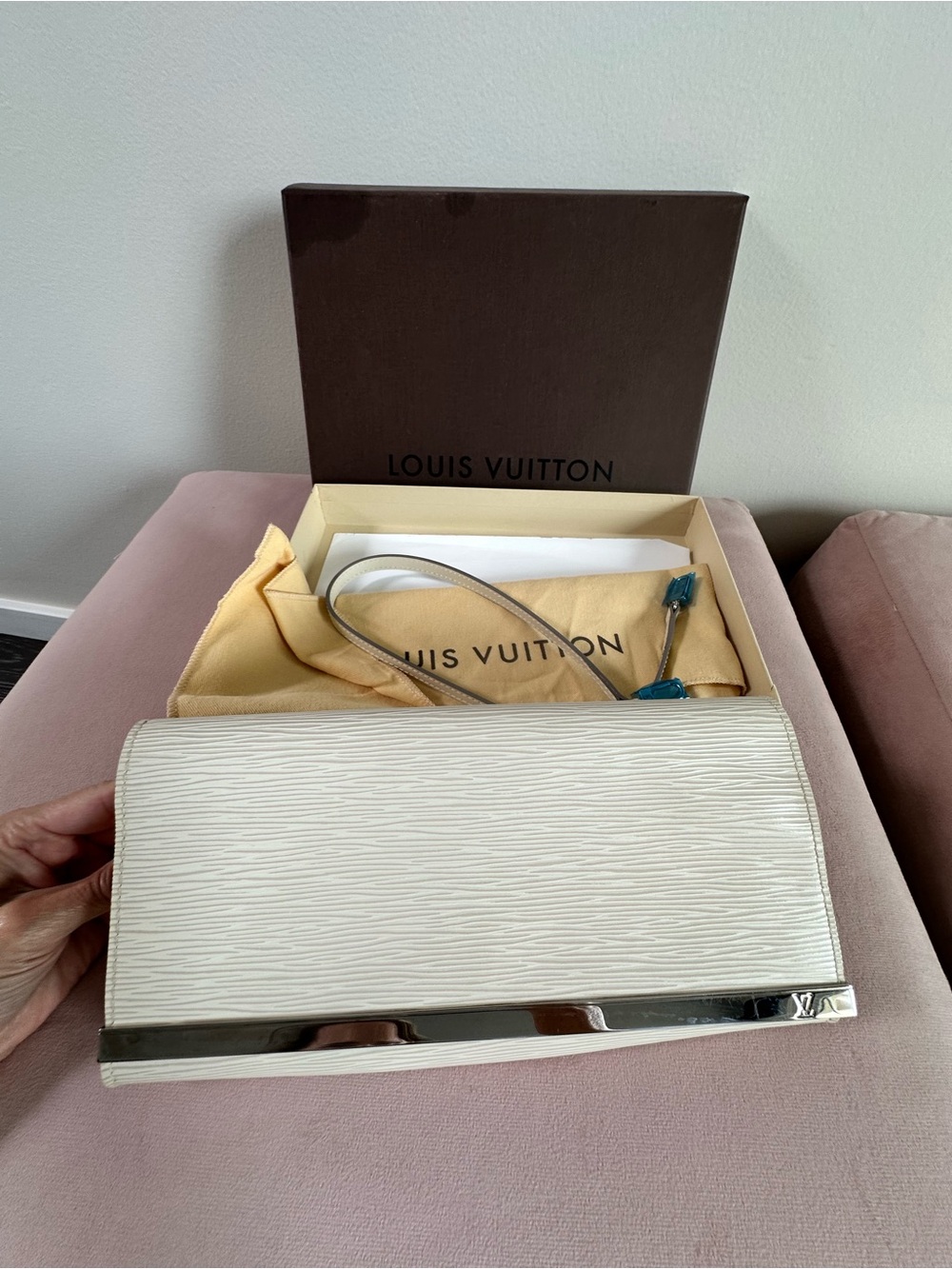 Louis Vuitton Cream/Ivorie Epi Leather Sevigne Clutch with Silver Trim